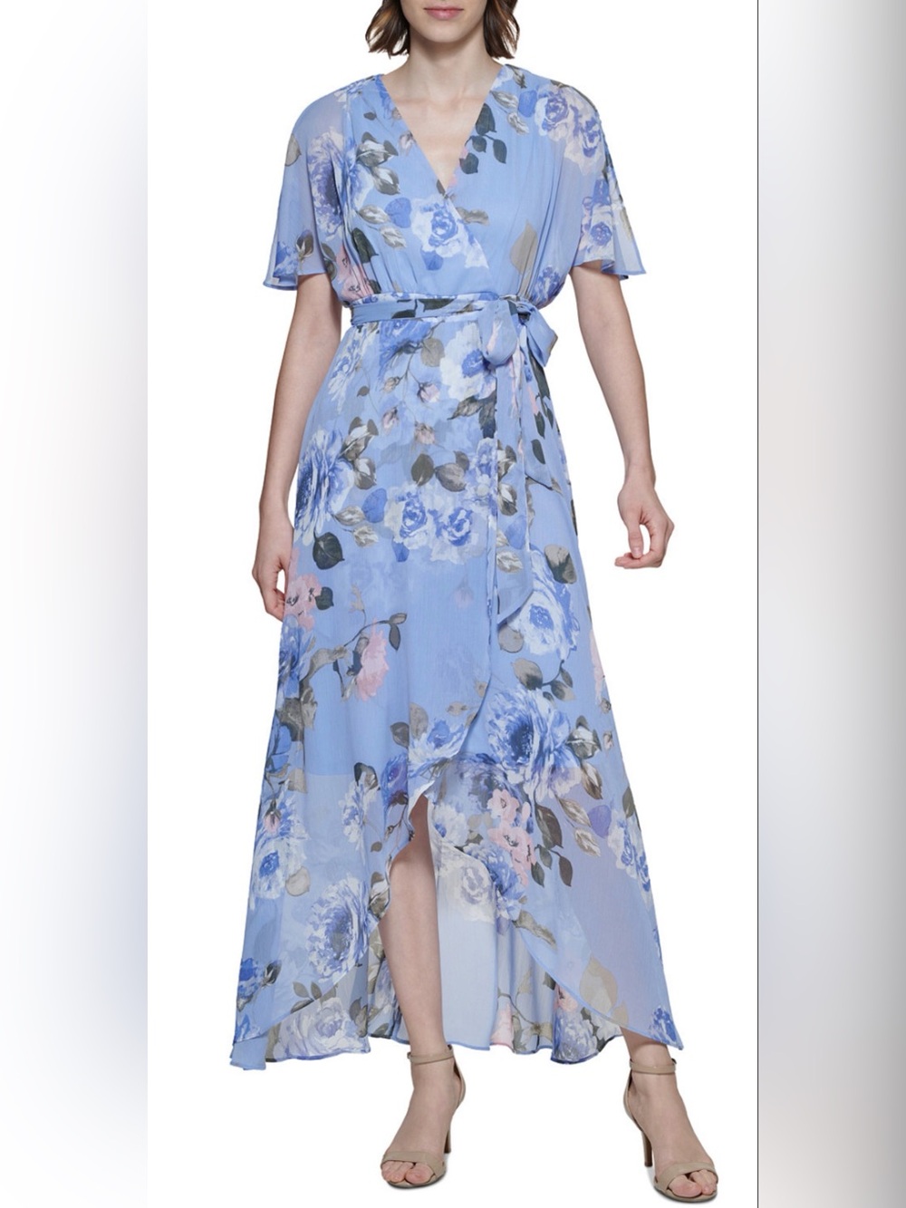 Jessica Howard Blue Floral Wrap Maxi Dress